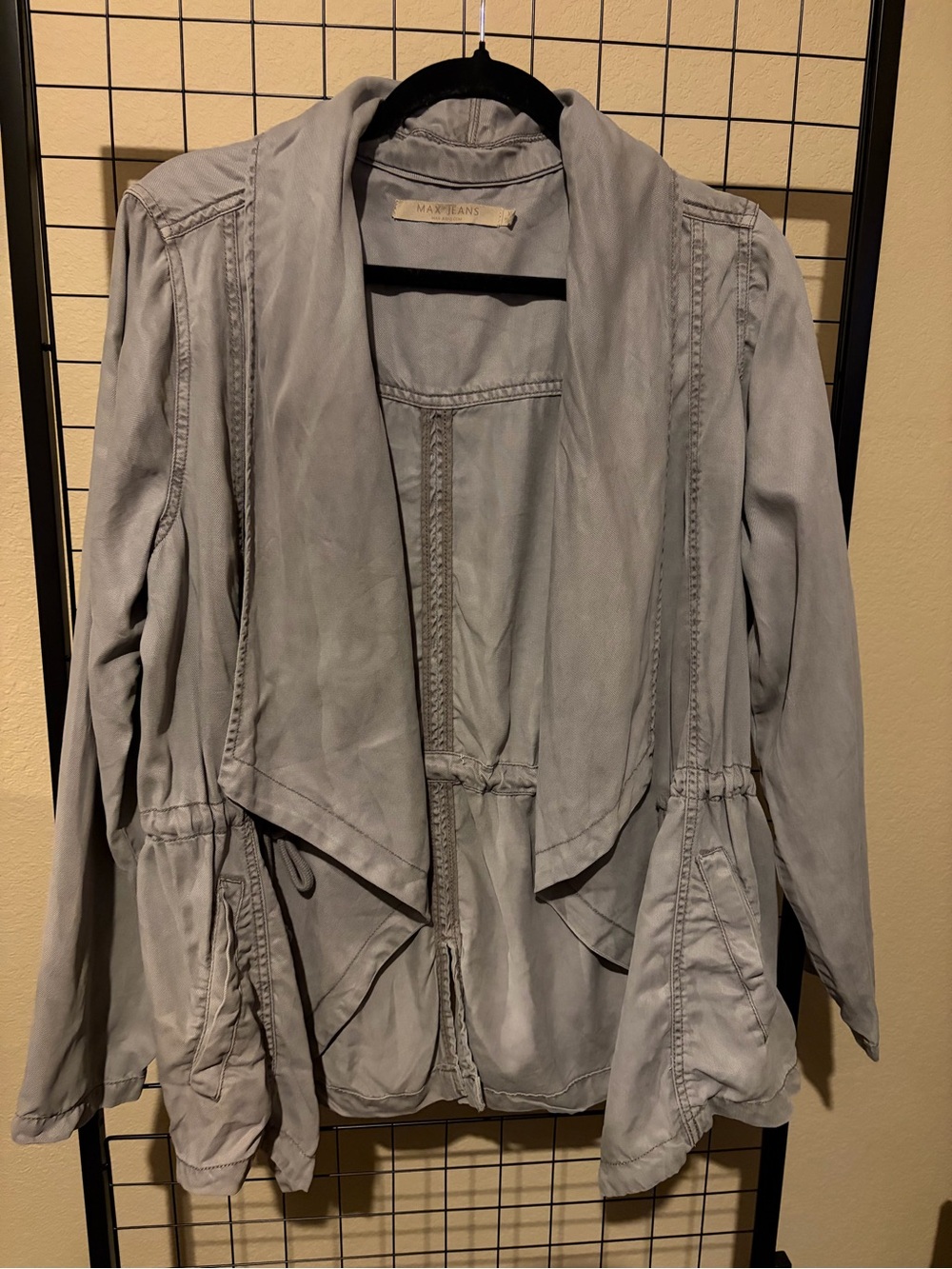 Max Jeans Light Gray-Green Khaki Draped Utility Jacket with Drawstring Waist